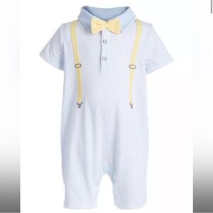Baby Blue Romper with Yellow Bow Tie